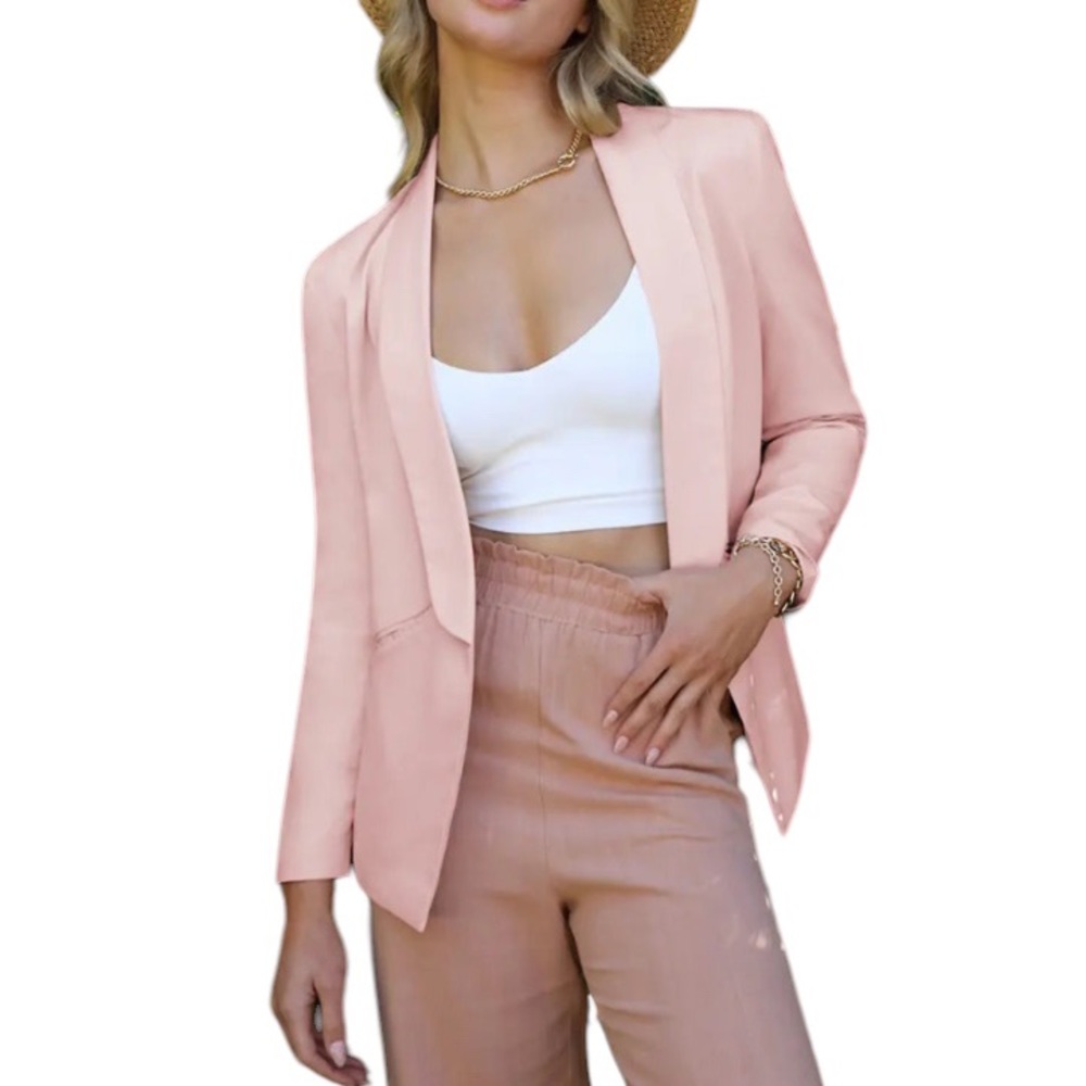 Zara Pink XS high-low hem open front blazer
